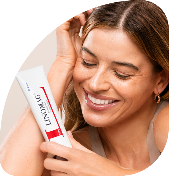 Linomag krem - modelka z produktem